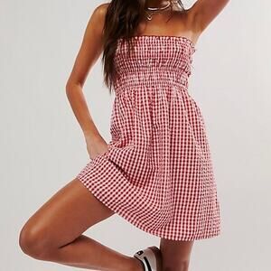 FREE PEOPLE Sunni Convertible Skirt Dress Red White Gingham Medium M